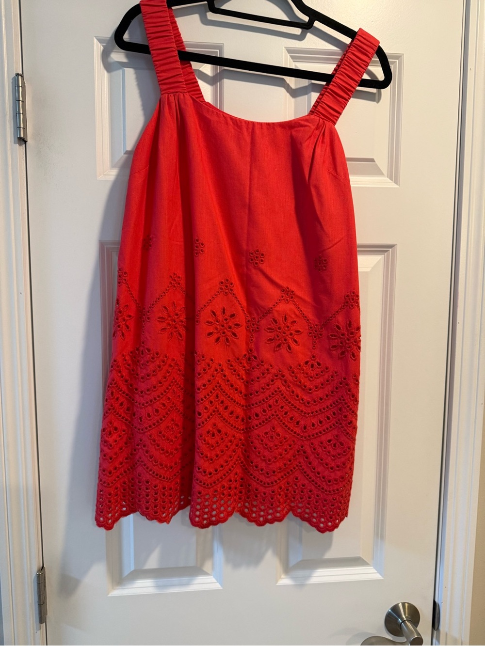 Greylin Red Eyelet Mini Dress with Scalloped Hem